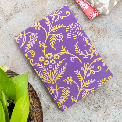 Handmade Notebook Purple Dabu With Yellow Jaal A5