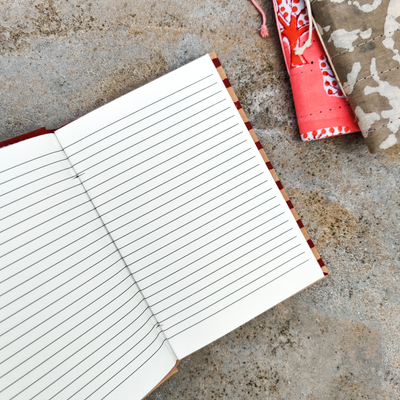 Handmade Pocket Notebook Dabu Maroon Beige Stripes A6
