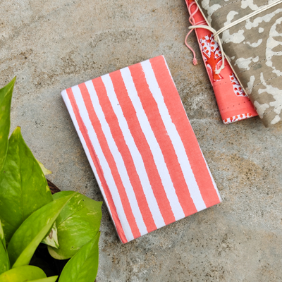 Handmade Pocket Notebook Dabu Peach Stripes A6