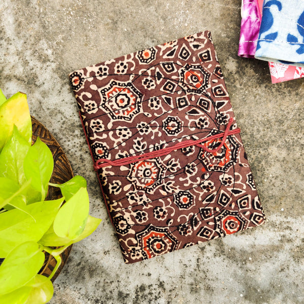Handmade Upcycled Ajrak Brown Tile Bahi Diary A5