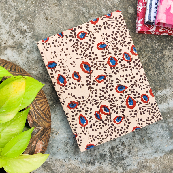 Handmade Upcycled Ajrak Cream Jaal Diary A5