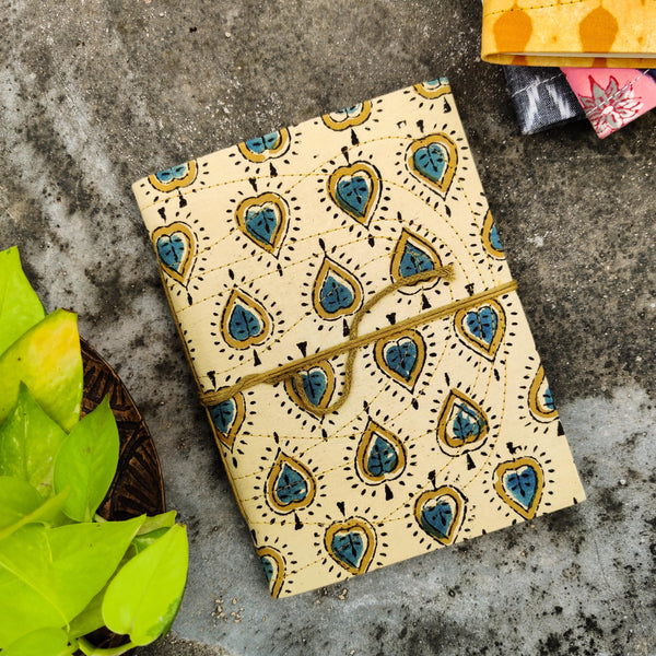 Handmade Upcycled Ajrak Cream Paan Motif Bahi Diary A5