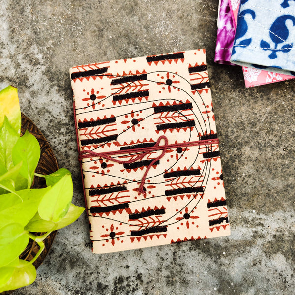 Handmade Upcycled Ajrak Cream Tribal Motifs Diary A5