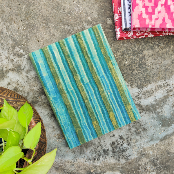 Handmade Upcycled Ajrak Dabu Shades of Green Stripes Diary A5