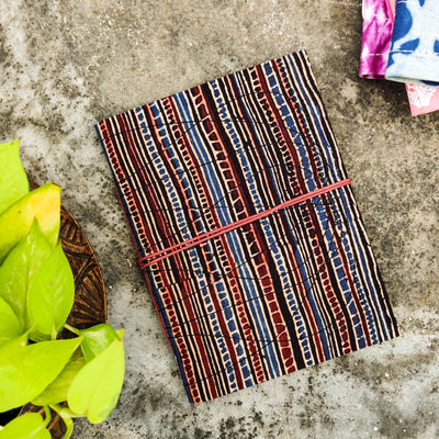 Handmade Upcycled Ajrak Tribal Stripes Bahi Diary A5
