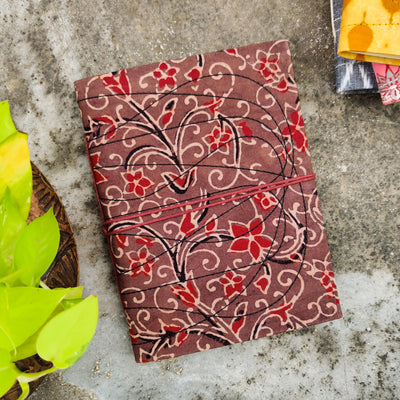 Handmade Upcycled Brown Ajrak Jaal Bahi Diary A6