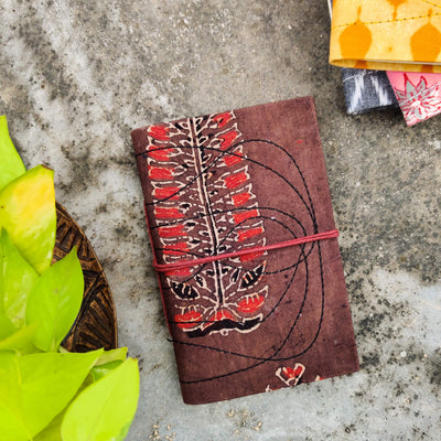 Handmade Upcycled Brown Ajrak With Long Ajrak Motif Bahi Diary A6