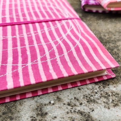 Handmade Upcycled Dabu Pink Stripes Bahi Diary A5