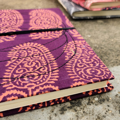 Handmade Upcycled Dabu Purple With Pink Kairi Bahi Diary A5