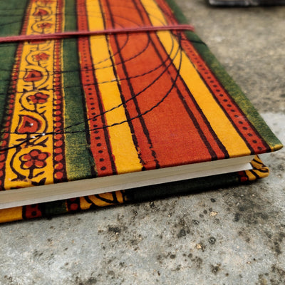 Handmade Upcycled Double Ajrak Intricate Stripes Bahi Diary A5