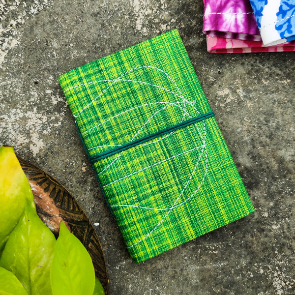Handmade Upcycled Handloom Green Textured Bahi Diary A6