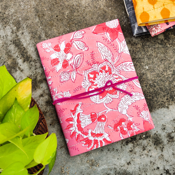 Handmade Upcycled Jaipuri Pink Wild Flower Bahi Diary A5