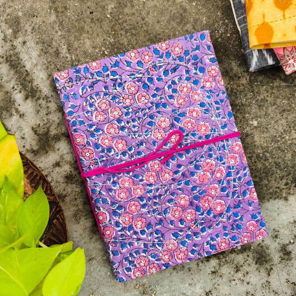 Handmade Upcycled Jaipuri PurpleWith Pink Flowers Bahi Diary A5