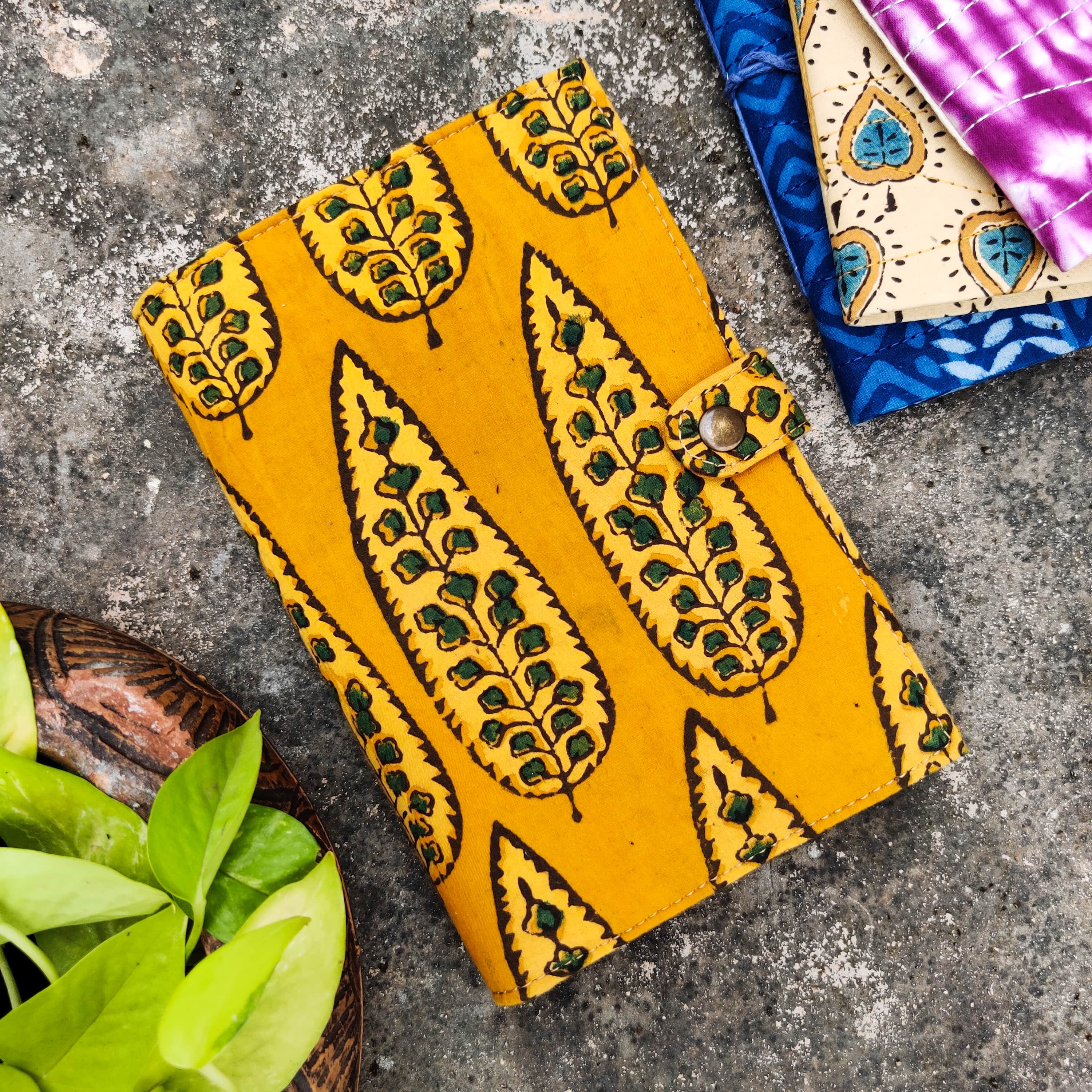 Handmade Upcycled Mustard Ajrak Notepad Planner – Sanskruti
