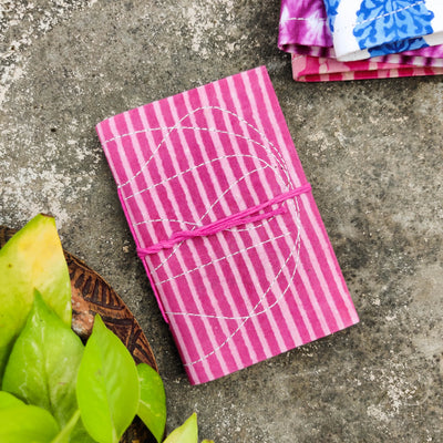 Handmade Upcycled Dabu Pink Stripes Bahi Diary A6