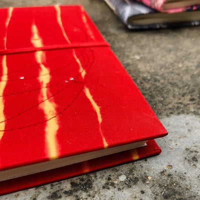 Handmade Upcycled Shibori Red Yellow Bahi Diary A5