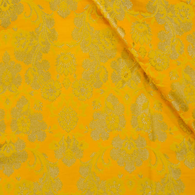Heavy Banarasi Brocade Yellow With All Over gold Weaves Woven Fabric