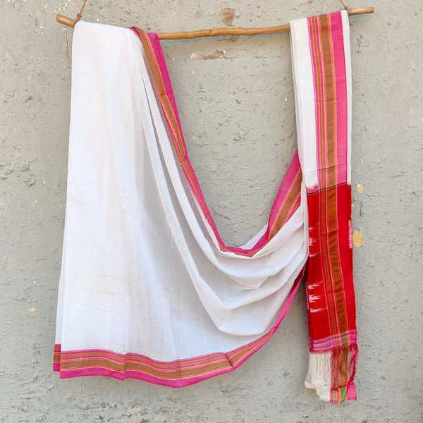 IIKAL - Pure Cotton Traditional Ilkal Saree White With Pink