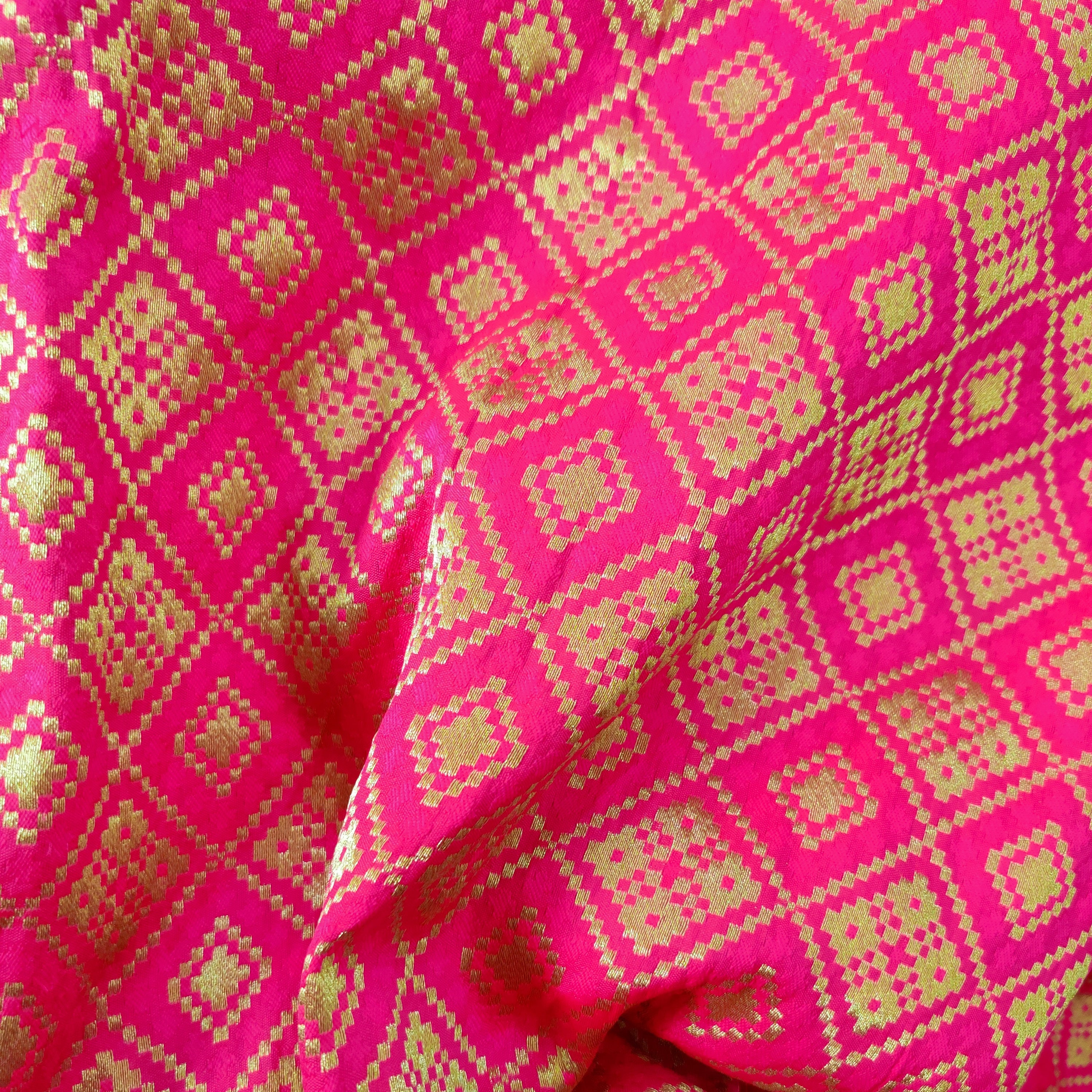 Pink Brocade Fabric with Gold Patola Weaves – Sanskruti