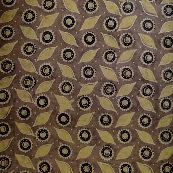 Pure Cotton Ajrak Brown With Leaves And Chakra Hand Block Print  Fabric