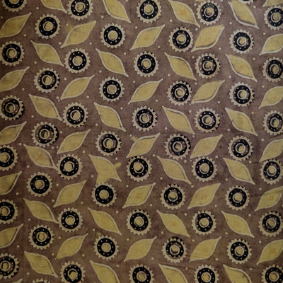 Pure Cotton Ajrak Brown With Leaves And Chakra Hand Block Print  Fabric