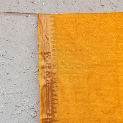 AAHANA - Self Embroidered Temple Border Dupatta Yellow