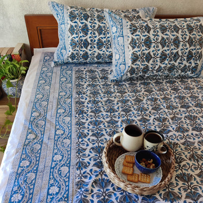 Blue Lotus Pure Cotton Jaipuri Double Bedsheet