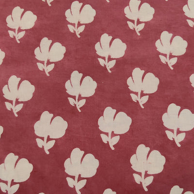 ( Blouse Piece 1.35 Meter ) Pure Cotton Dabu Mauve Pink With Cream Floral Motifs Hand Block Print Fabric