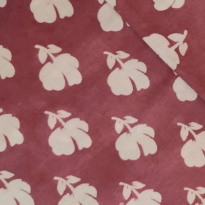 ( Blouse Piece 1.35 Meter ) Pure Cotton Dabu Mauve Pink With Cream Floral Motifs Hand Block Print Fabric