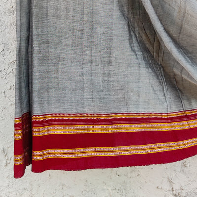 Ilkal - Pure Cotton Traditional Ilkal Saree Grey With  Maroon