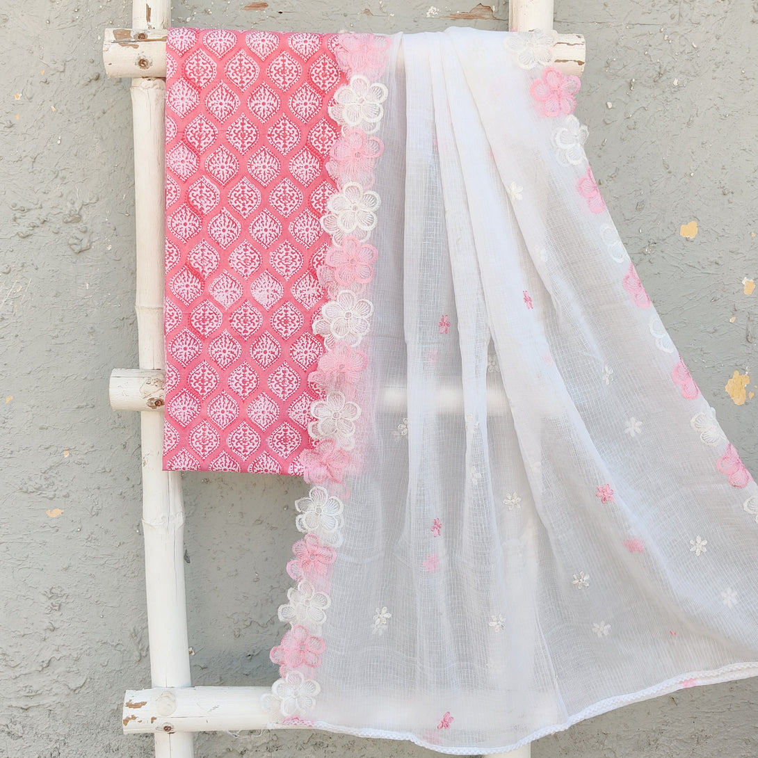 MEERA - Pure Cotton Jaipuri Top Fabric With Flower Scalloped White Kot ...