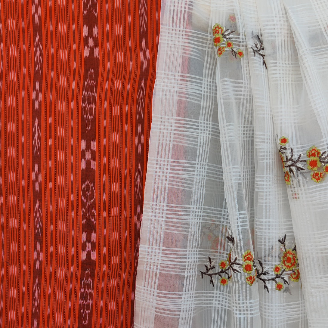 MEERA - Pure Cotton Sambhalpuri Orange Top Fabric With Embroidered Org ...