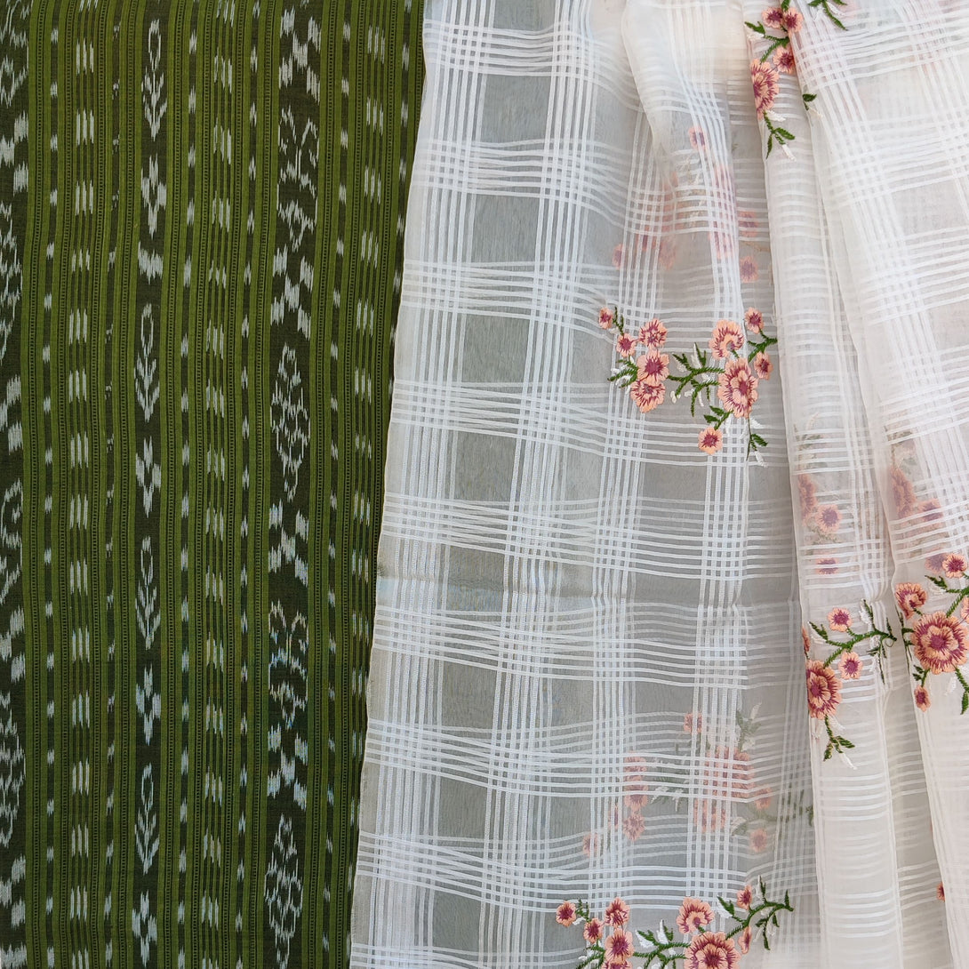 MEERA - Pure Cotton Sambhalpuri Top Fabric With Embroidered Organza Du ...