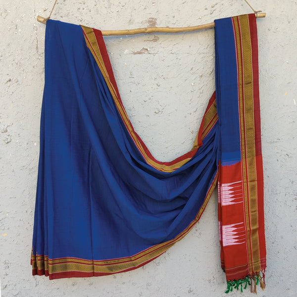 Ilkal - Pure Cotton Traditional Ilkal Saree Blue With Maroon
