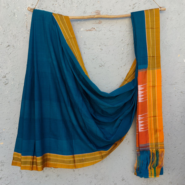 Ilkal - Pure Cotton Traditional Ilkal Saree Blue With Mustard