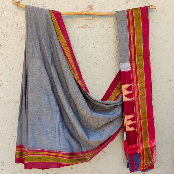 Ilkal - Pure Cotton Traditional Ilkal Saree Grey With Pink