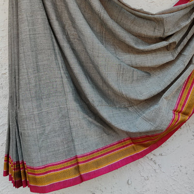 Ilkal - Pure Cotton Traditional Ilkal Saree Grey With Pink Red