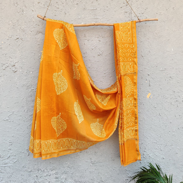 JAYA - Chanderi Yellow Hand Block Printed Saree