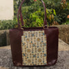 JODHPURI -Jodhpuri Leather Ajrak Cream Tote Shoulder Bag With A Zip