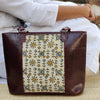 JODHPURI -Jodhpuri Leather Ajrak Cream Tote Shoulder Bag With A Zip