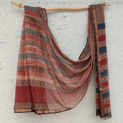 KOTA - Pure Cotton Brush Strokes Textured Hand Block Printed Saree