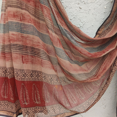 KOTA - Pure Cotton Brush Strokes Textured Hand Block Printed Saree