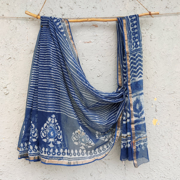 KOTA - Pure Cotton Indigo Hand Block Printed Saree