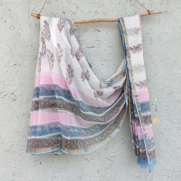 KOTA - Pure Cotton White Jaipuri Hand Block Printed Saree