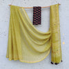 KOTA QUEEN - Pure Cotton Kota Saree With Mirror Embellished Pallu And A Contrast Blouse Light Yellow Green With Black Ajrak Blouse