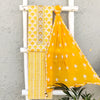 KUMUDINI - Pure  Cotton Beautiful Yellow Top Fabric With Embroidered Neck Patti And Bandhani Chiffon Dupatta