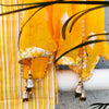 KUMUDINI - Pure  Cotton Beautiful Yellow Top Fabric With Embroidered Neck Patti And Bandhani Chiffon Dupatta