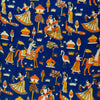 Kalamkari Silk Blue With A Village Print Fabric