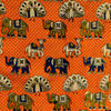 Kalamkari Silk Orange With Peacock Camel Elephant Print Fabric