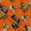 Kalamkari Silk Orange With Peacock Camel Elephant Print Fabric